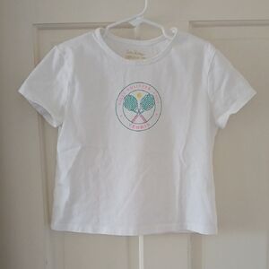Lilly Pulitzer Kids White Tee with Tennis Racket Graphic